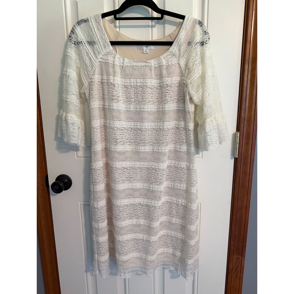 Dress Barn Cream Lace Dress 3/4 sleeve Boho style size 10
